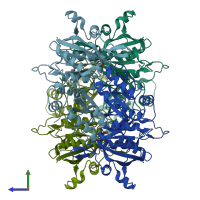 PDB entry 4r8l coloured by chain, side view.