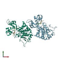 PDB entry 4r8m coloured by chain, front view.