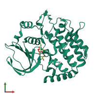 PDB 4r8q coloured by chain and viewed from the front.