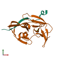 PDB entry 4r8t coloured by chain, front view.