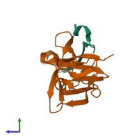 PDB entry 4r8t coloured by chain, side view.