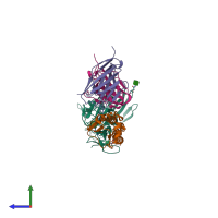PDB entry 4r8w coloured by chain, side view.