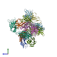 PDB entry 4r96 coloured by chain, side view.