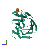 PDB entry 4r9d coloured by chain, side view.