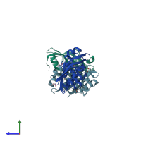 PDB entry 4r9k coloured by chain, side view.