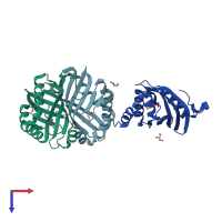 PDB entry 4r9k coloured by chain, top view.