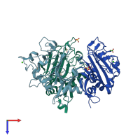 PDB entry 4r9t coloured by chain, top view.