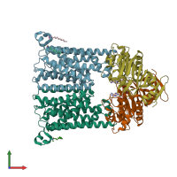 PDB entry 4r9u coloured by chain, front view.