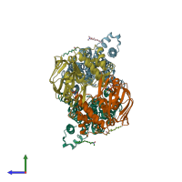 PDB entry 4r9u coloured by chain, side view.