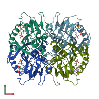 PDB entry 4rab coloured by chain, front view.