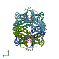 PDB entry 4rab coloured by chain, side view.