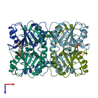 PDB entry 4rab coloured by chain, top view.