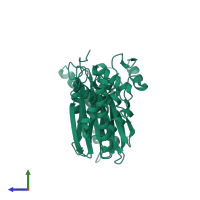 PDB entry 4raf coloured by chain, side view.