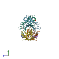 PDB entry 4rav coloured by chain, side view.