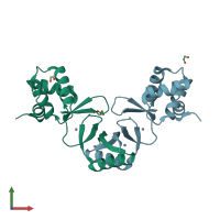 PDB entry 4raz coloured by chain, front view.