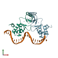 PDB entry 4rb1 coloured by chain, front view.