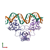 PDB entry 4rb3 coloured by chain, front view.