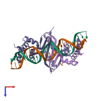 PDB entry 4rb3 coloured by chain, top view.