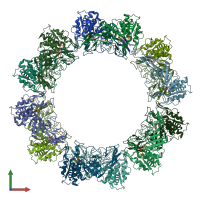 PDB entry 4rb4 coloured by chain, front view.