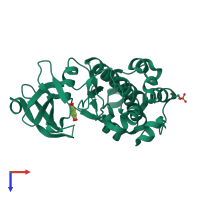 PDB entry 4rbl coloured by chain, top view.