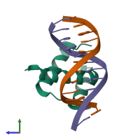 Hetero trimeric assembly 1 of PDB entry 4rbo coloured by chemically distinct molecules, side view.