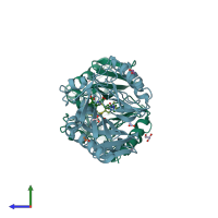 PDB entry 4rbs coloured by chain, side view.