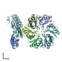 PDB entry 4rbu coloured by chain, front view.