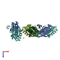 PDB entry 4rbu coloured by chain, top view.