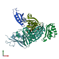 PDB entry 4rbv coloured by chain, front view.