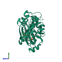 PDB entry 4rc4 coloured by chain, side view.