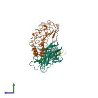 PDB entry 4rca coloured by chain, side view.