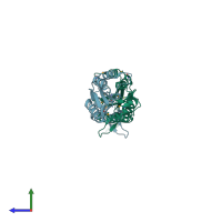 PDB entry 4rck coloured by chain, side view.