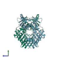 PDB entry 4rct coloured by chain, side view.