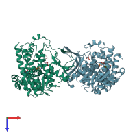 PDB entry 4rcv coloured by chain, top view.