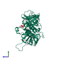 PDB entry 4rd3 coloured by chain, side view.