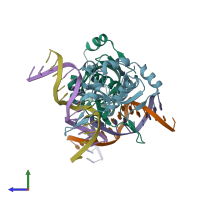 PDB entry 4rd5 coloured by chain, side view.