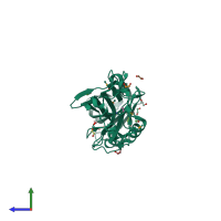 PDB entry 4rdb coloured by chain, side view.