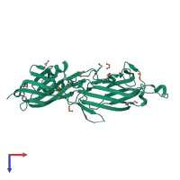 PDB entry 4rdb coloured by chain, top view.