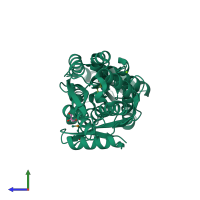 PDB entry 4rdc coloured by chain, side view.