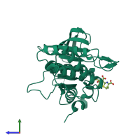 PDB entry 4rdd coloured by chain, side view.