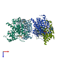PDB entry 4rdi coloured by chain, top view.