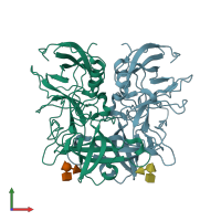 PDB entry 4rdk coloured by chain, front view.