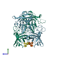 PDB entry 4rdk coloured by chain, side view.