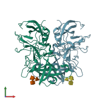 PDB entry 4rdl coloured by chain, front view.