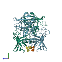 PDB entry 4rdl coloured by chain, side view.