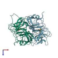 PDB entry 4rdl coloured by chain, top view.