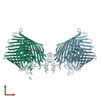 PDB entry 4rdt coloured by chain, front view.