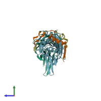 PDB entry 4re1 coloured by chain, side view.