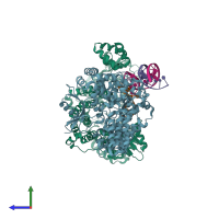 PDB entry 4rea coloured by chain, side view.