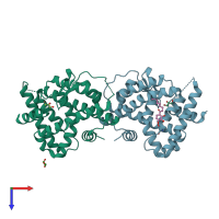 PDB entry 4ree coloured by chain, top view.